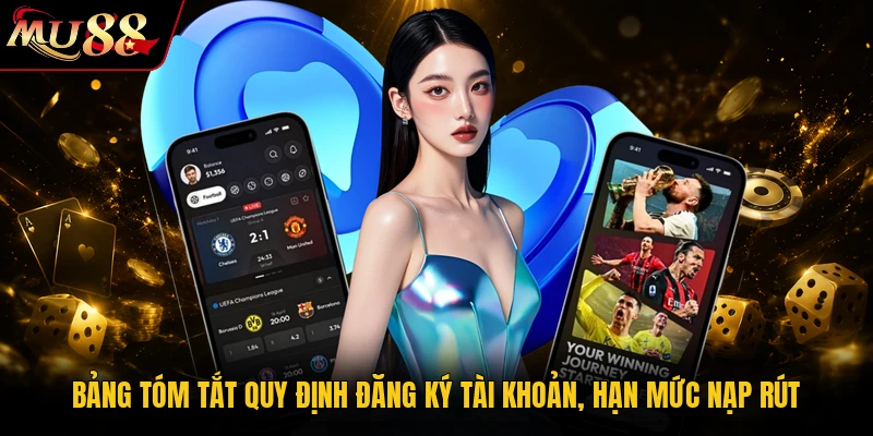Điều Khoản Và Điều Kiện MU88 Cập Nhật Mới Nhất 2026 2 Bảng tóm tắt quy định đăng ký tài khoản, hạn mức nạp rút